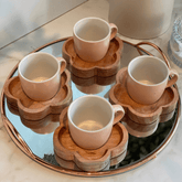 Jogo 4 Canecas com Pires de Madeira Salmon Liptus 115ml - Ela Decora